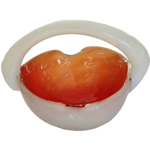 Mid Century Modern Art Glass Hand‎ Blown Glass Bowl Basket Orange And Whi…
